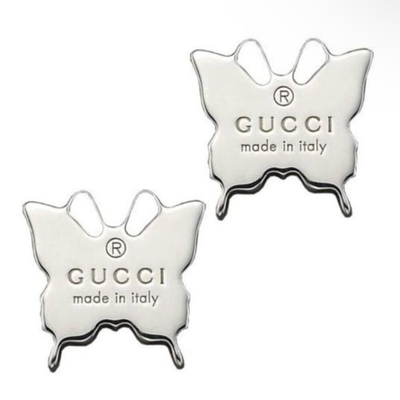 Gucci Sterling Silver Butterfly Trademark Logo Earrings - Picture 5 of 8